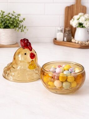Amber Glass Hen Candy Jar with Lid